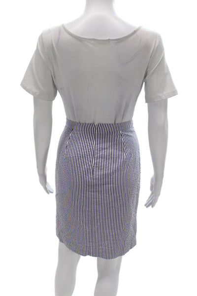 J Crew Women Blue Striped Cotton Straight Pencil Skirt Knee Length Size 00
