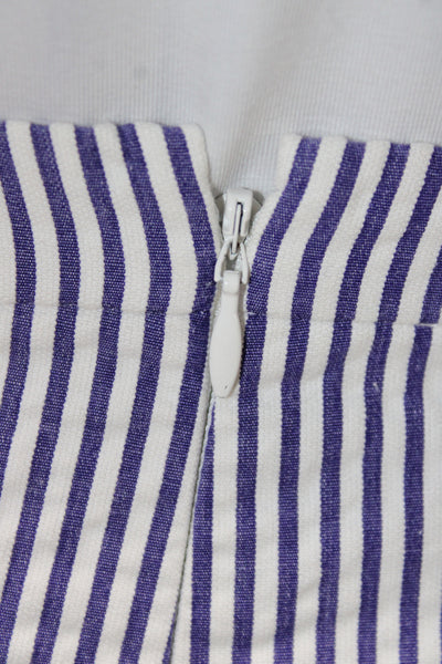 J Crew Women Blue Striped Cotton Straight Pencil Skirt Knee Length Size 00