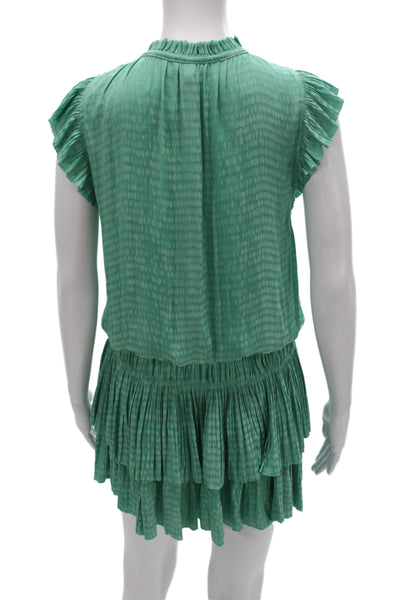 Current Air Womens Blouson Mini Dress Green High Neck Short Sleeve Size S
