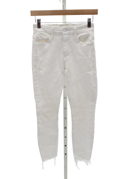Mother Women Ankle Skinny White Jeans Mid Rise Button Size 25