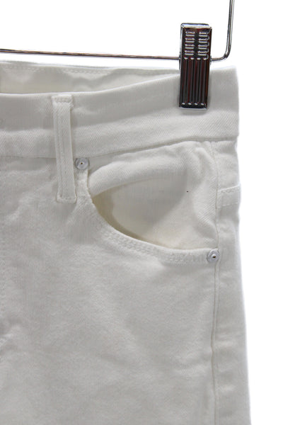 Mother Women Ankle Skinny White Jeans Mid Rise Button Size 25