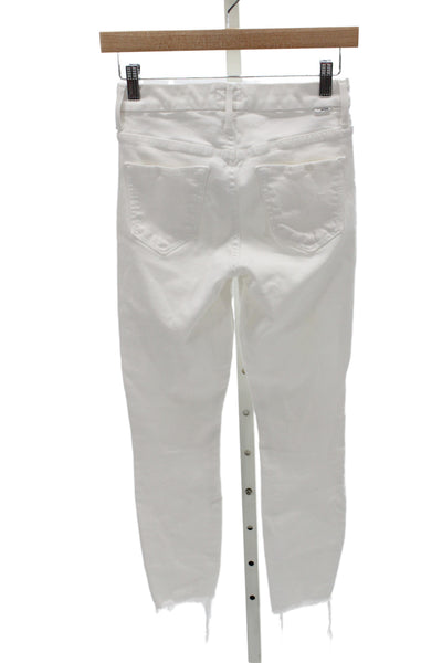 Mother Women Ankle Skinny White Jeans Mid Rise Button Size 25