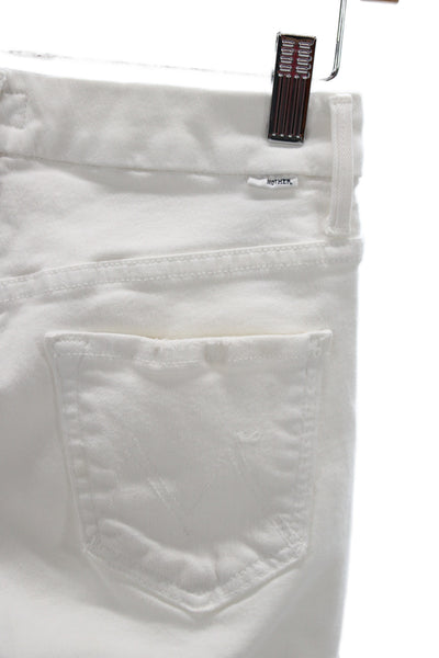 Mother Women Ankle Skinny White Jeans Mid Rise Button Size 25