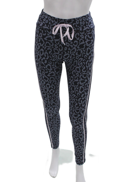 The Upside Women Ankle Jogger Leggings Dark Blue Animal Print Drawstring Size 6