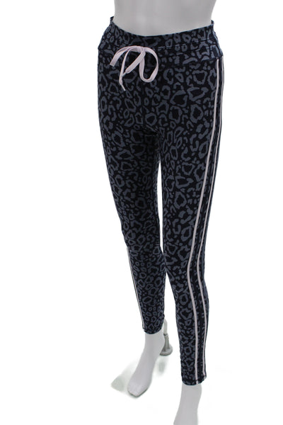 The Upside Women Ankle Jogger Leggings Dark Blue Animal Print Drawstring Size 6