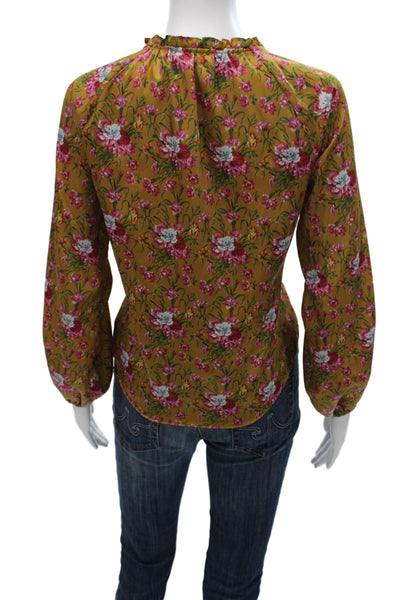 Love Shack Fancy Womens Yellow Floral Button Up Long Sleeve Blouse Size XS