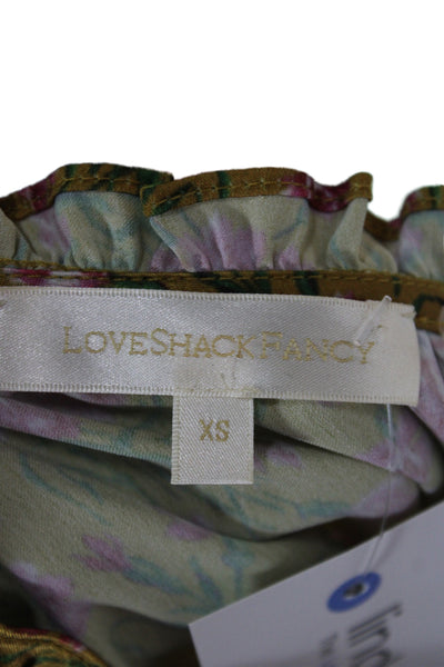 Love Shack Fancy Womens Yellow Floral Button Up Long Sleeve Blouse Size XS