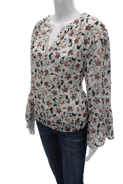 Tanya Taylor Womens Floral V-Neck Long Sleeve Silk Cotton Blouse Size XS