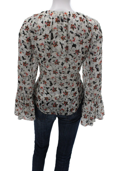 Tanya Taylor Womens Floral V-Neck Long Sleeve Silk Cotton Blouse Size XS