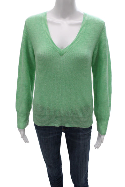 Line Unisex Green 100% Cashmere V-Neck Pullover Long Sleeve Classic Size S