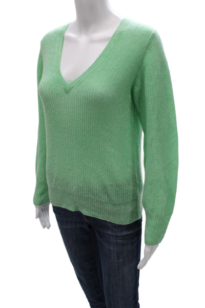 Line Unisex Green 100% Cashmere V-Neck Pullover Long Sleeve Classic Size S