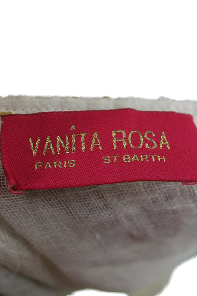 Vanita Rosa Women Kimono Blouse Beige V-Neck Linen Short Sleeve Size M