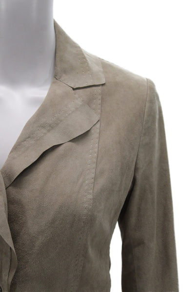 Elie Tahari Womens Lamb Suede Beige Blazer Collared Snap Long Sleeve Size S