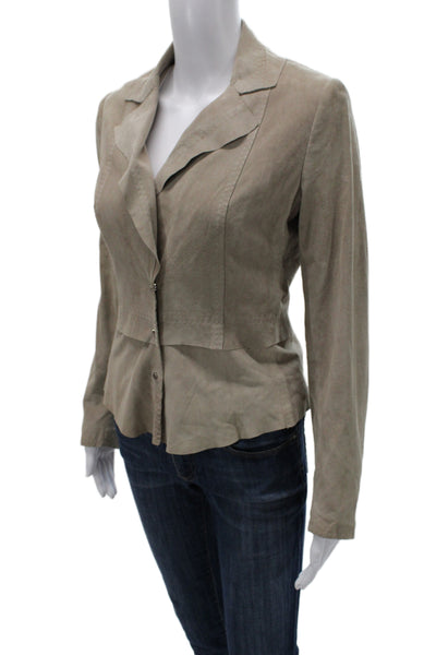 Elie Tahari Womens Lamb Suede Beige Blazer Collared Snap Long Sleeve Size S