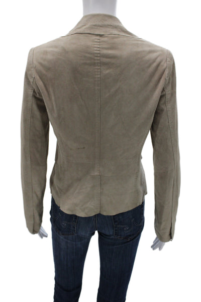 Elie Tahari Womens Lamb Suede Beige Blazer Collared Snap Long Sleeve Size S