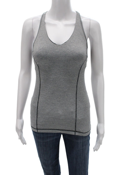 Lululemon Women V-Neck Striped Cotton Tank Gray Sports Size S