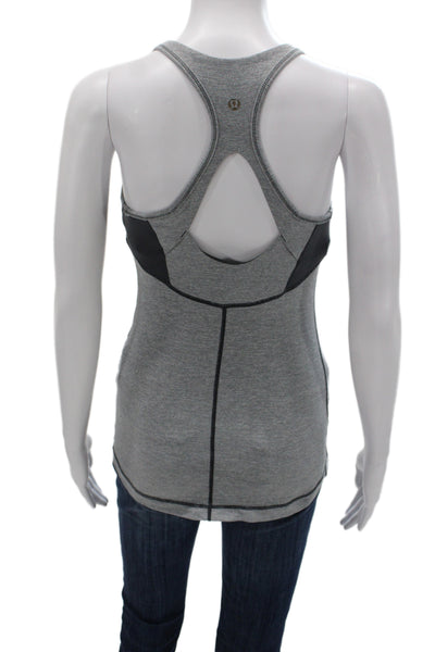 Lululemon Women V-Neck Striped Cotton Tank Gray Sports Size S