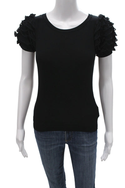 RED Valentino Women Black Round Neck Short Sleeve T-Shirt Size S