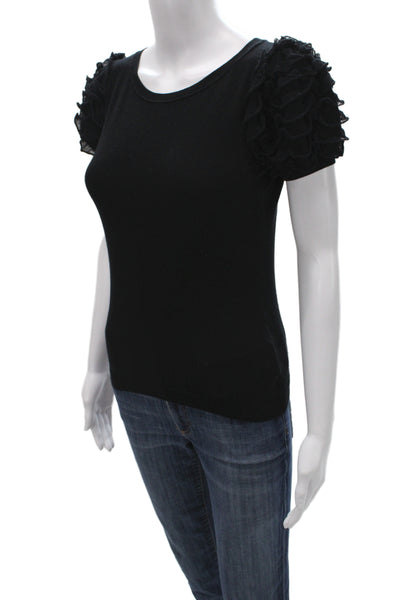 RED Valentino Women Black Round Neck Short Sleeve T-Shirt Size S