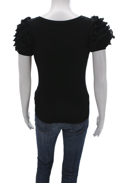 RED Valentino Women Black Round Neck Short Sleeve T-Shirt Size S