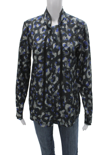 Theory Women Black Mock Neck Long Sleeve Silk Cotton Blouse Petite Size S