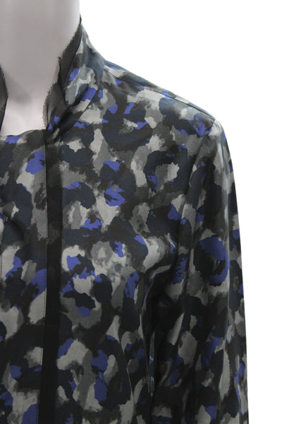Theory Women Black Mock Neck Long Sleeve Silk Cotton Blouse Petite Size S