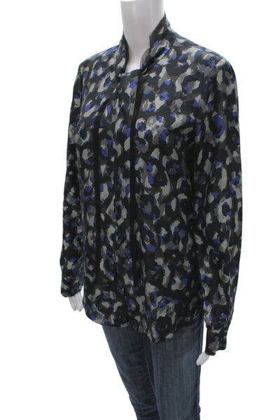 Theory Women Black Mock Neck Long Sleeve Silk Cotton Blouse Petite Size S