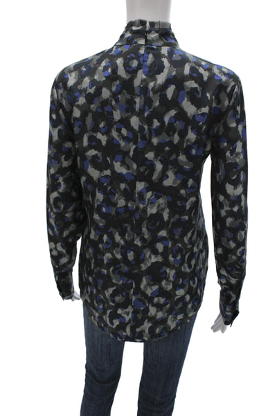Theory Women Black Mock Neck Long Sleeve Silk Cotton Blouse Petite Size S