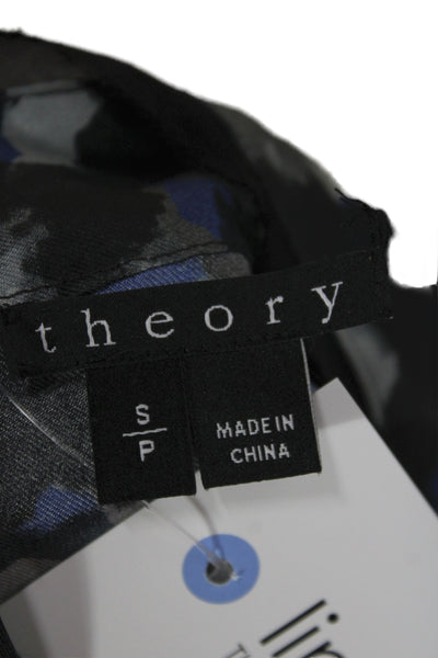 Theory Women Black Mock Neck Long Sleeve Silk Cotton Blouse Petite Size S