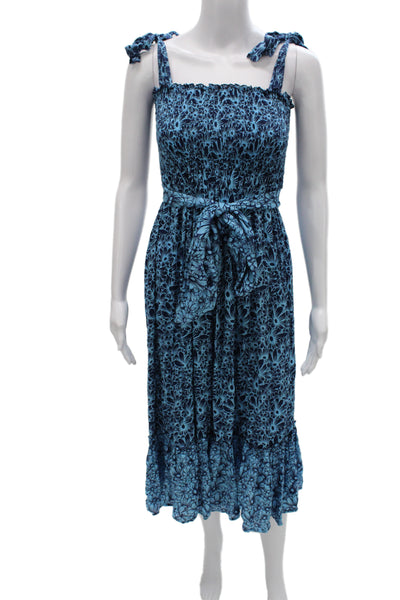 Cool Change Womens Dark Blue Floral Maxi Sundress Square Neck Tie Size S