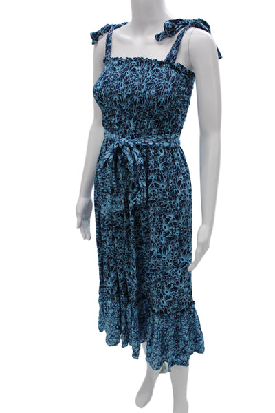 Cool Change Womens Dark Blue Floral Maxi Sundress Square Neck Tie Size S
