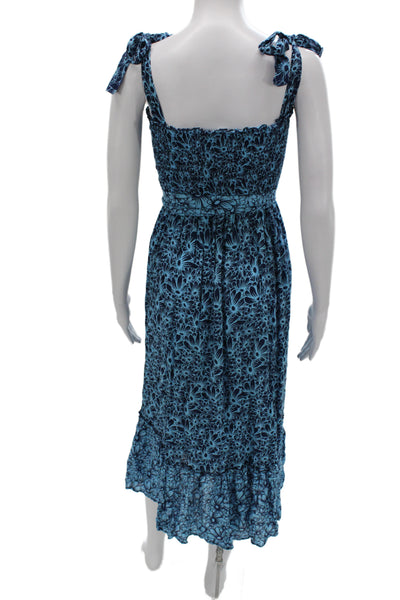 Cool Change Womens Dark Blue Floral Maxi Sundress Square Neck Tie Size S