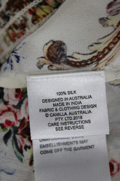 Camilla Womens Kaftan Silk Floral Short Dress Beige Long Sleeve Button Size XS