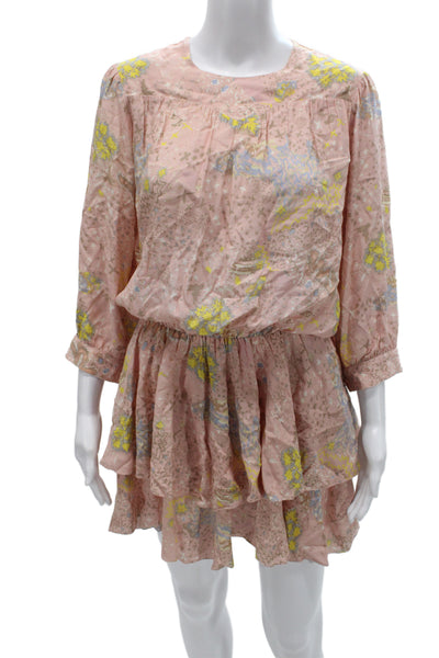 Zadig & Voltaire Womens Blouson Mini Dress Pink Floral 3/4 Sleeve Size M