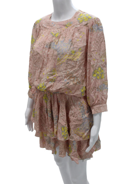 Zadig & Voltaire Womens Blouson Mini Dress Pink Floral 3/4 Sleeve Size M