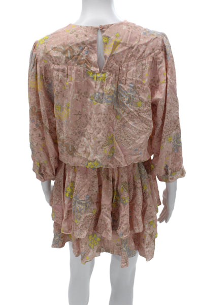 Zadig & Voltaire Womens Blouson Mini Dress Pink Floral 3/4 Sleeve Size M