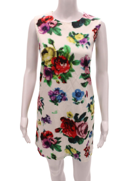 Love Moschino Women Shift Mini Floral Silk Dress Sleeveless Round Neck Size 4