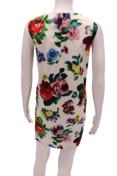 Love Moschino Women Shift Mini Floral Silk Dress Sleeveless Round Neck Size 4