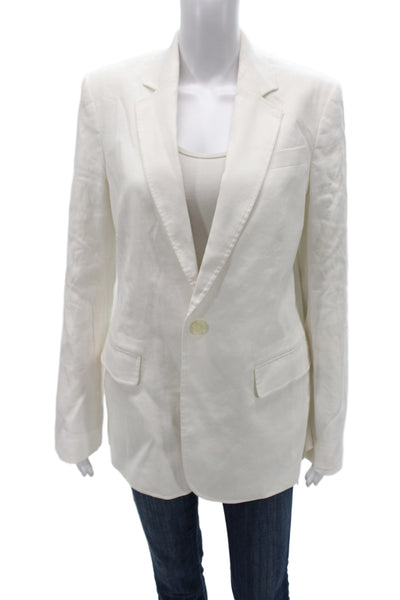 A.L.C. Women Classic White Collared Linen Cotton Blazer Long Sleeve Size 6