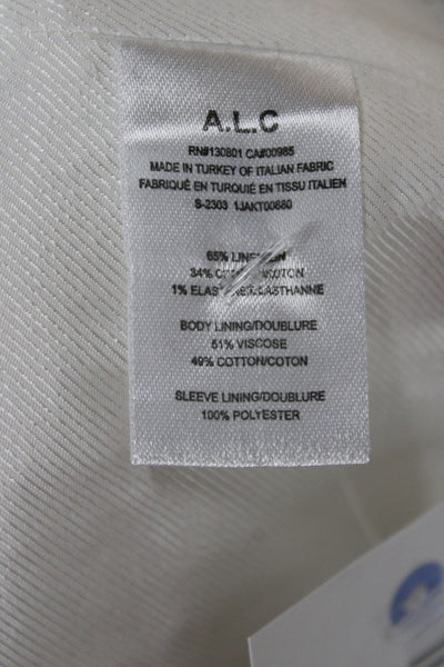 A.L.C. Women Classic White Collared Linen Cotton Blazer Long Sleeve Size 6