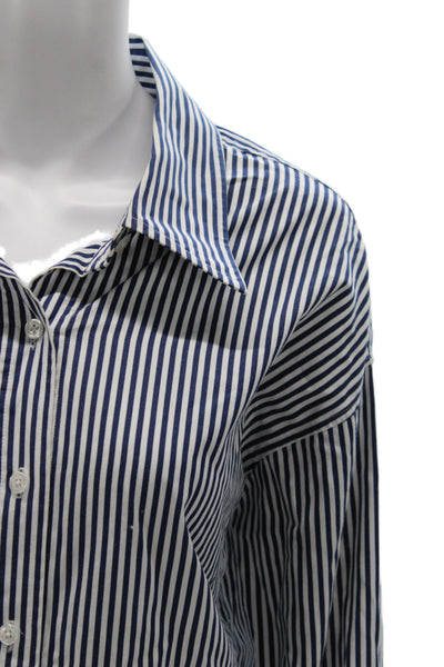A.L.C. Womens Dark Blue Striped Collared Button Up Long Sleeve Cotton Top Size 2