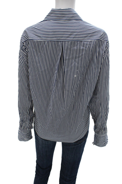A.L.C. Womens Dark Blue Striped Collared Button Up Long Sleeve Cotton Top Size 2