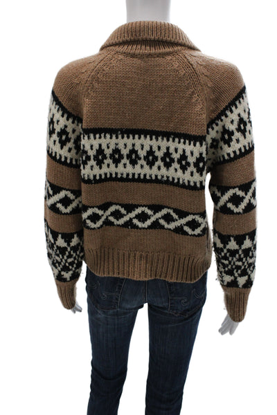 A.L.C. Unisex Brown Merino Alpaca Fair Isle Collared Zip Pullover Sweater Size S
