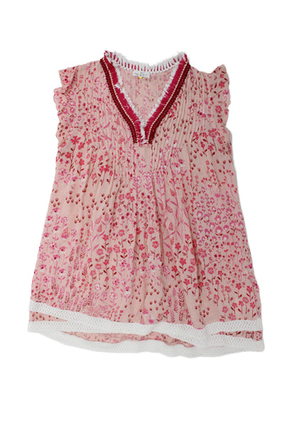 Poupette St. Barth Childrens Girls Floral Print Sun Dress Pink Red Size 8