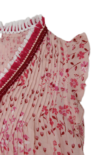 Poupette St. Barth Childrens Girls Floral Print Sun Dress Pink Red Size 8