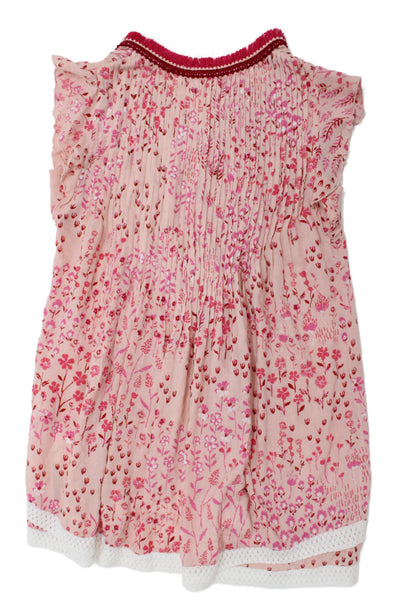 Poupette St. Barth Childrens Girls Floral Print Sun Dress Pink Red Size 8