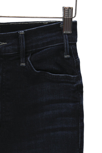 Mother Womens Ankle Cropped Dark Blue High Rise Jeans 94% Cotton Size 26