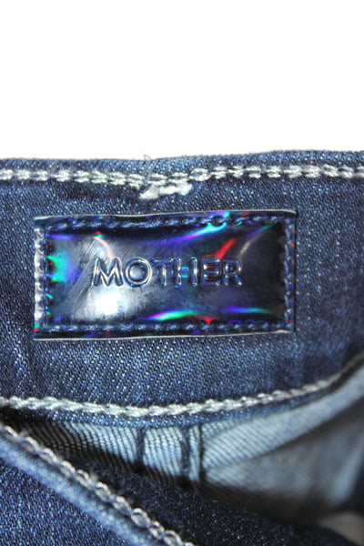 Mother Womens Ankle Cropped Dark Blue High Rise Jeans 94% Cotton Size 26
