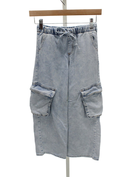 Tractr Childrens Girls Wide Leg Cargo Jeans Blue Cotton Size 8