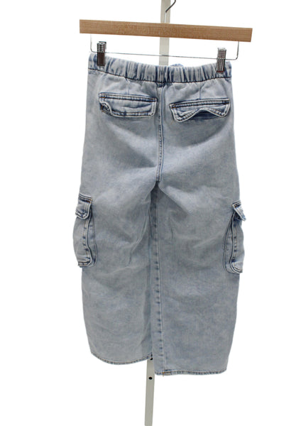 Tractr Childrens Girls Wide Leg Cargo Jeans Blue Cotton Size 8